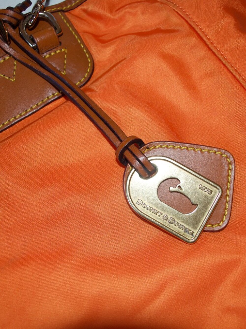 Dooney& Bourke “Nylon Editor’s Tote” in Orange with Leather Trim and Pink Lining - Picture 3 of 10